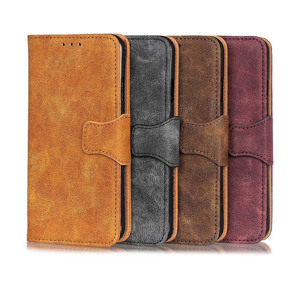 Vintage Split Leather Wallet Stand Case Cover for Motorola Moto G Power (2021) - Brown-13