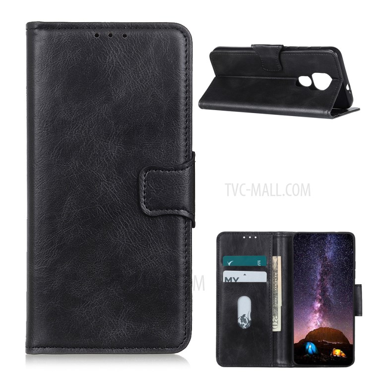 Crazy Horse Wallet Stand PU Leather + TPU Cover for Motorola Moto G Play (2021) - Black-1