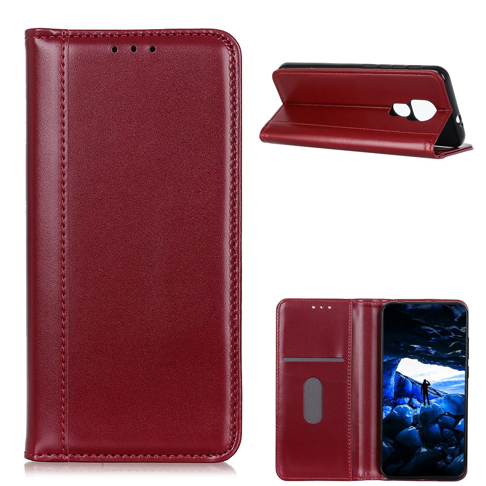 Auto-absorbed Split Leather + TPU Wallet Phone Case for Motorola Moto G Play (2021) - Red-1