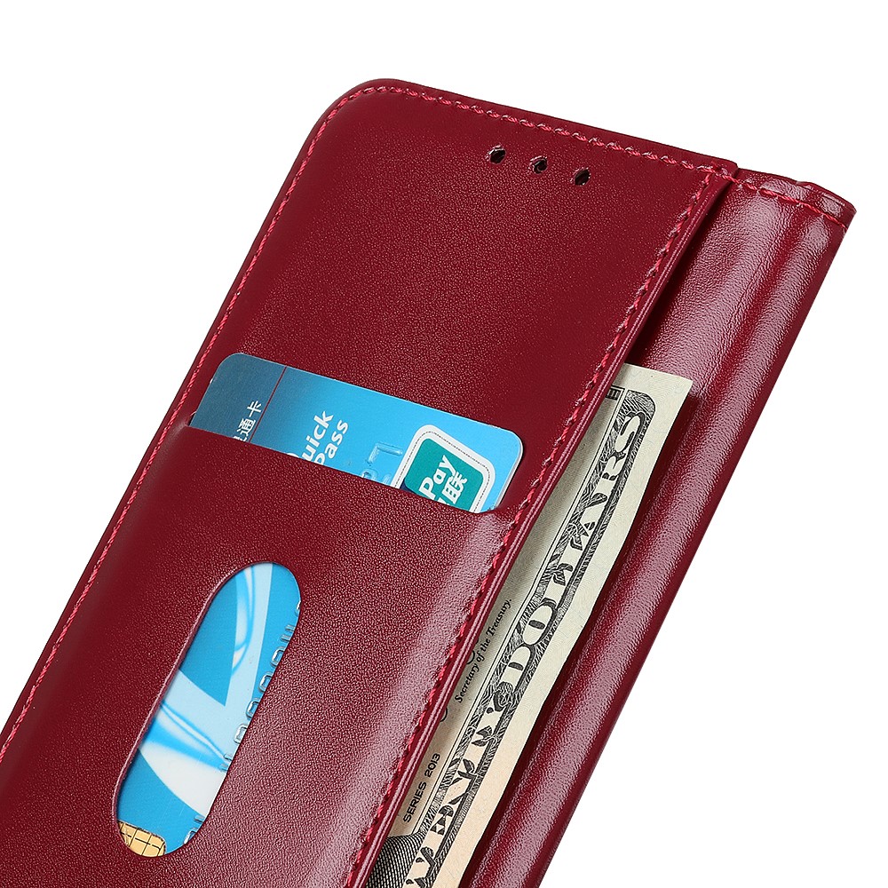 Auto-absorbed Split Leather + TPU Wallet Phone Case for Motorola Moto G Play (2021) - Red-2