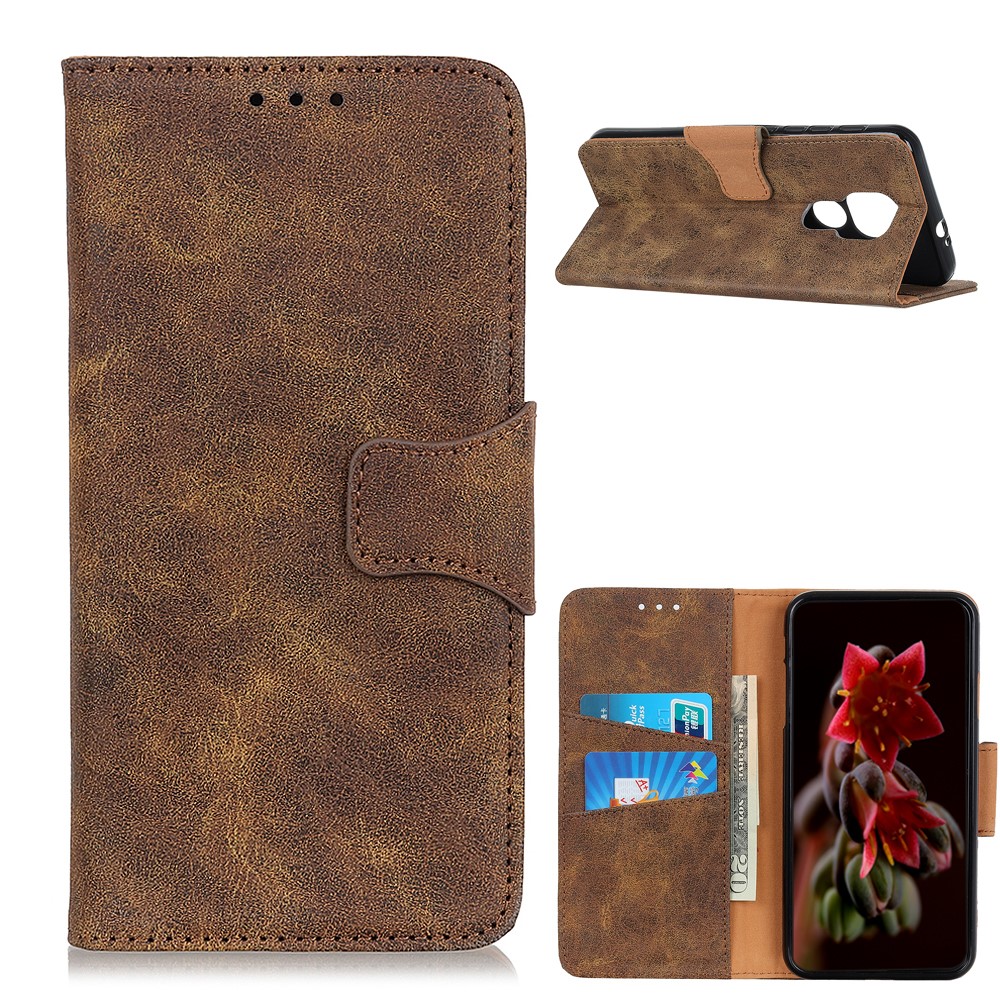 Retro Style Split Leather + TPU Wallet Stand Case Cover for Motorola Moto G Play (2021) - Brown-1
