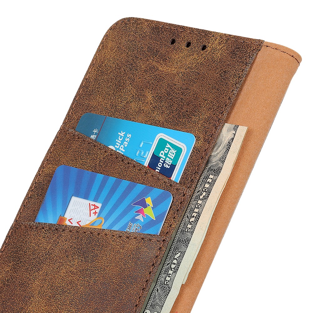 Retro Style Split Leather + TPU Wallet Stand Case Cover for Motorola Moto G Play (2021) - Brown-2
