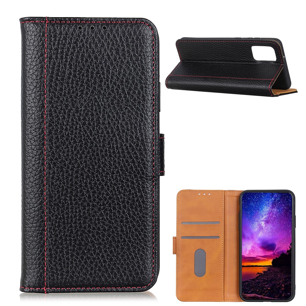Contrast Color Litchi Grain Leather Phone Shell for Motorola Moto G Stylus (2021) - Black-1