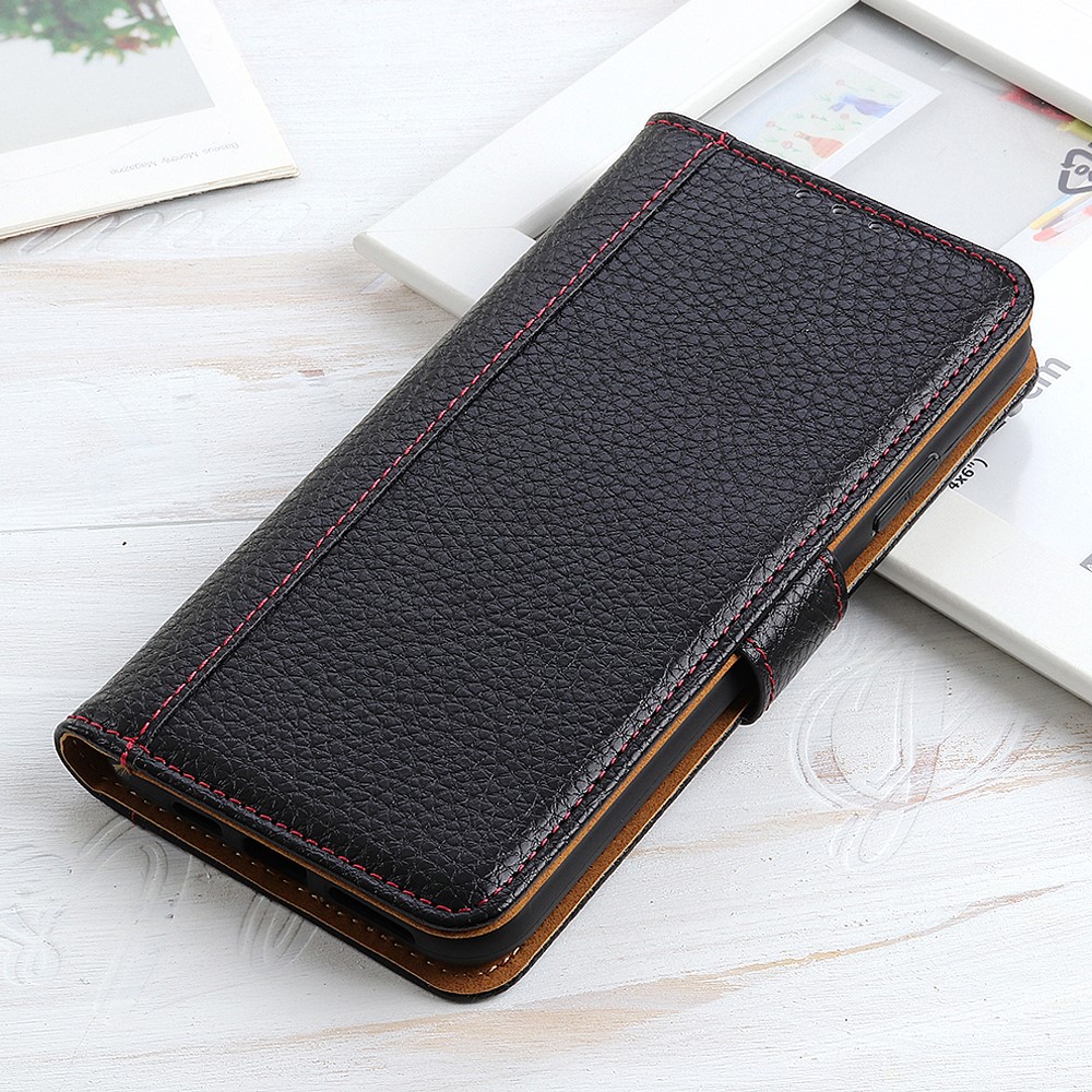 Contrast Color Litchi Grain Leather Phone Shell for Motorola Moto G Stylus (2021) - Black-8