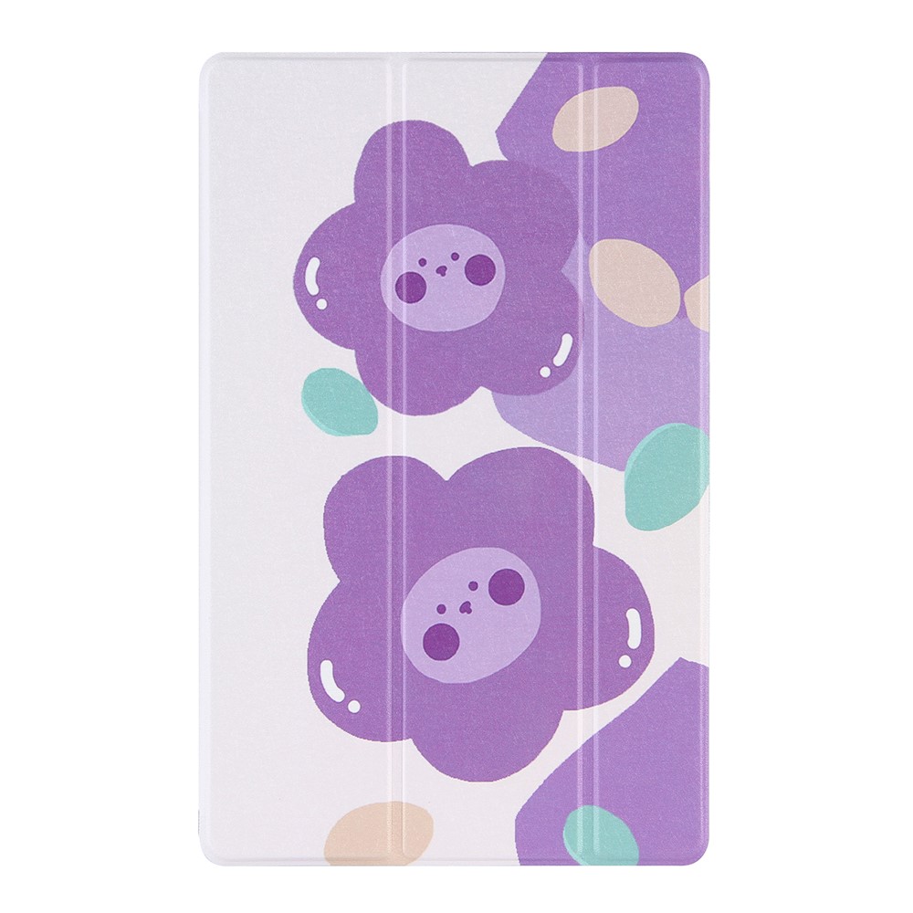 Tri-Fold Stand Design Leather Tablet Cover Shell with Pattern Printing for Lenovo Tab P11 TB-J606F - Purple Flower-1