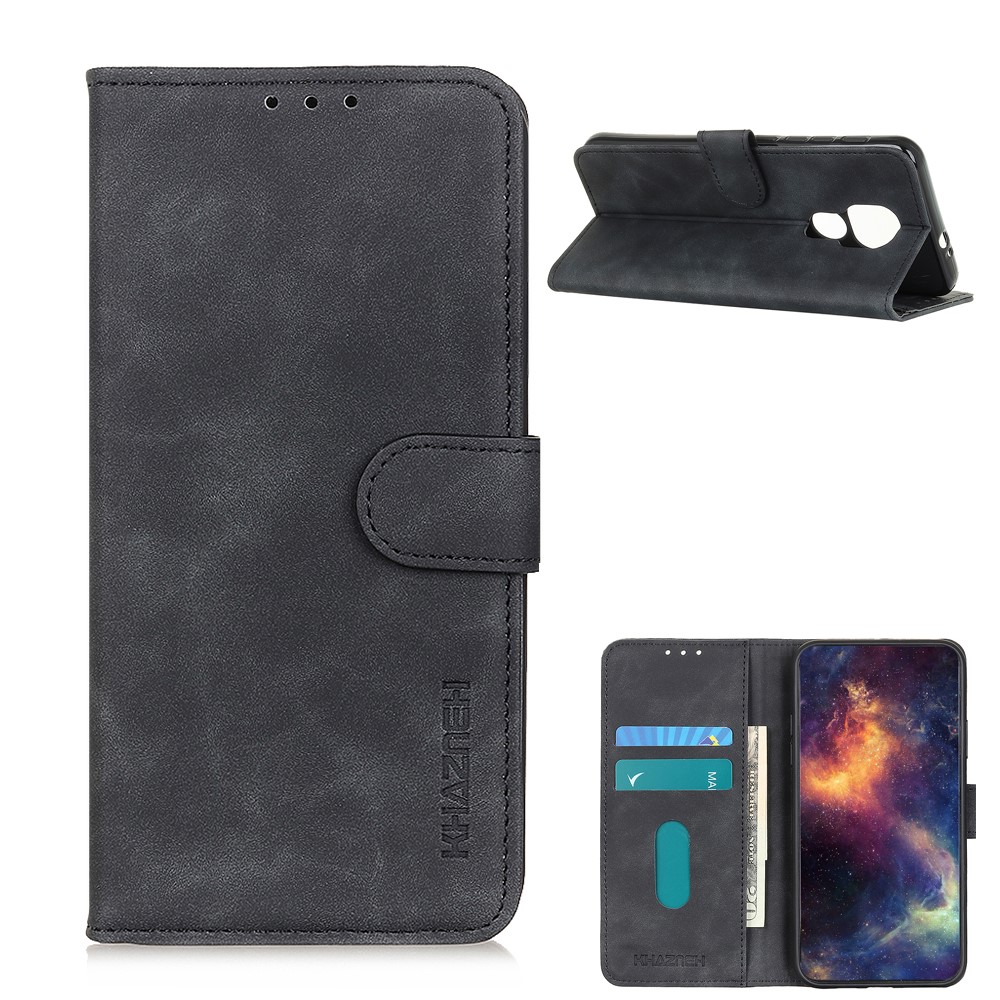 KHAZNEH Wallet Design Retro Style PU Leather Case for Motorola Moto G Play (2021) Shell - Black-1