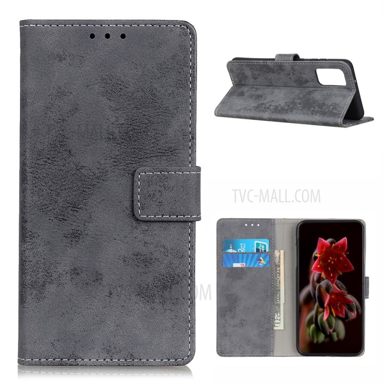 Wallet Design Vintage Style PU Leather Mobile Phone Cover Case for Motorola Moto G Stylus (2021) - Grey-1
