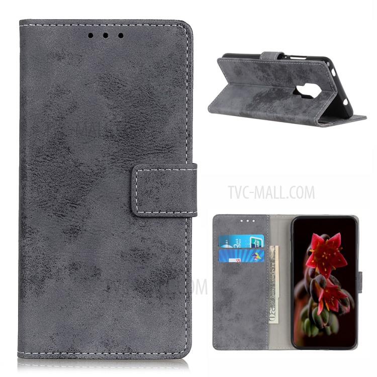 Vintage Style PU Leather Wallet Design Mobile Phone Stand Cover Case for Motorola Moto G Play (2021) - Grey-1