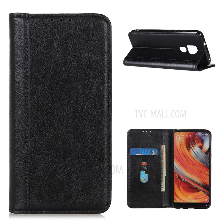 For Motorola Moto G Play (2021) Auto-absorbed Design Litchi Skin Split Leather Case Wallet Cover - Black-1