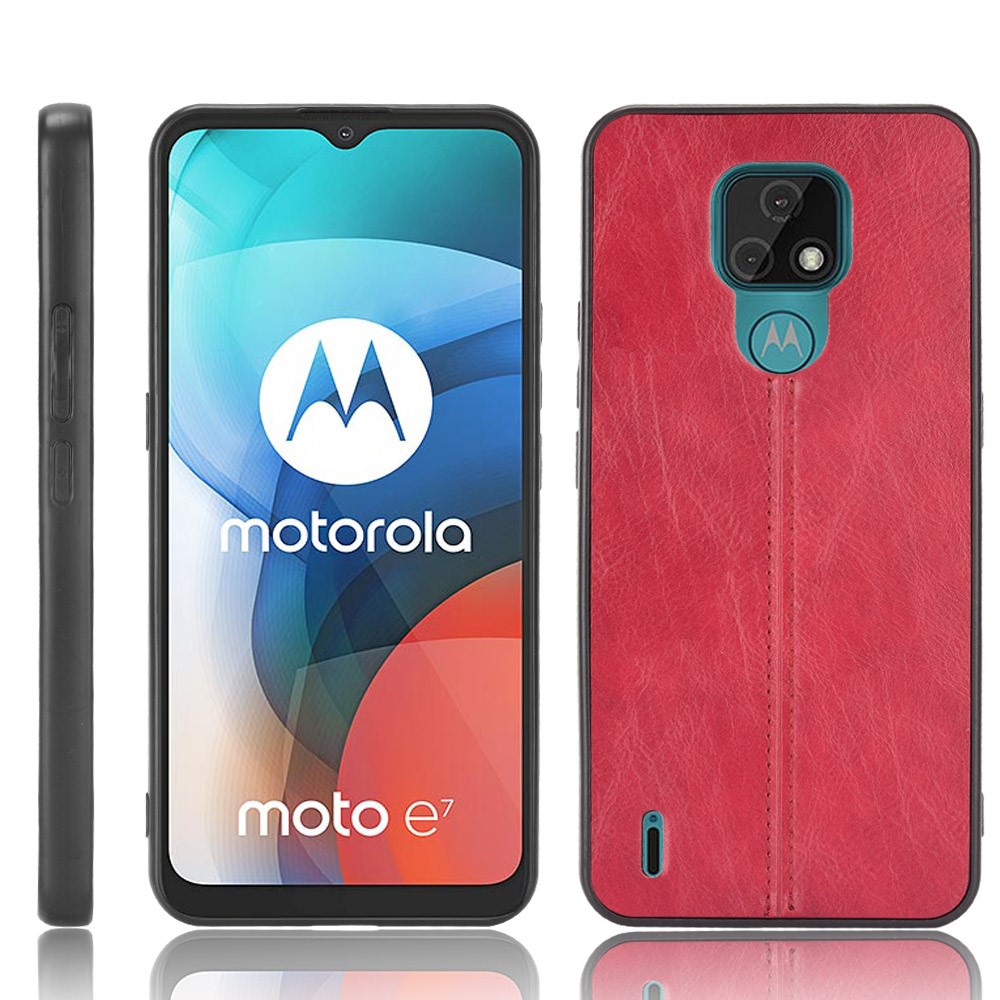 Lightweight PU Leather Coated PC + TPU Hybrid Mobile Phone Case for Motorola Moto E7 - Red-1