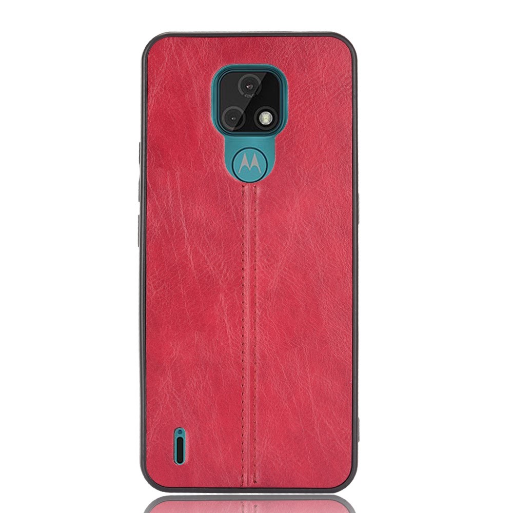 Lightweight PU Leather Coated PC + TPU Hybrid Mobile Phone Case for Motorola Moto E7 - Red-2