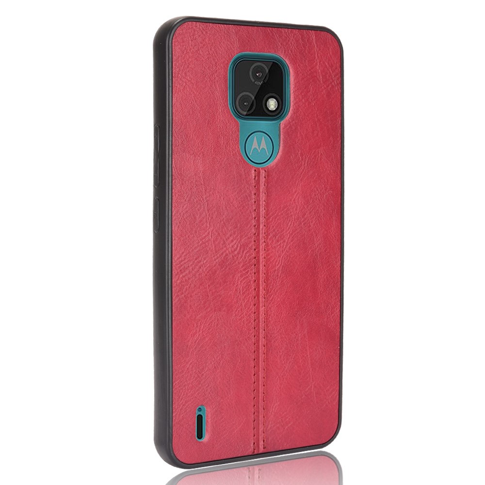 Lightweight PU Leather Coated PC + TPU Hybrid Mobile Phone Case for Motorola Moto E7 - Red-3