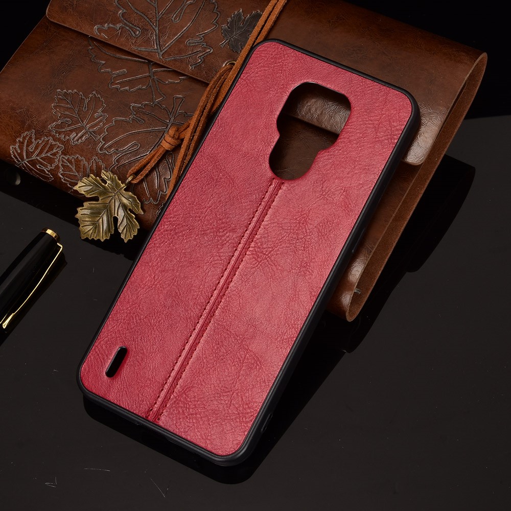Lightweight PU Leather Coated PC + TPU Hybrid Mobile Phone Case for Motorola Moto E7 - Red-6