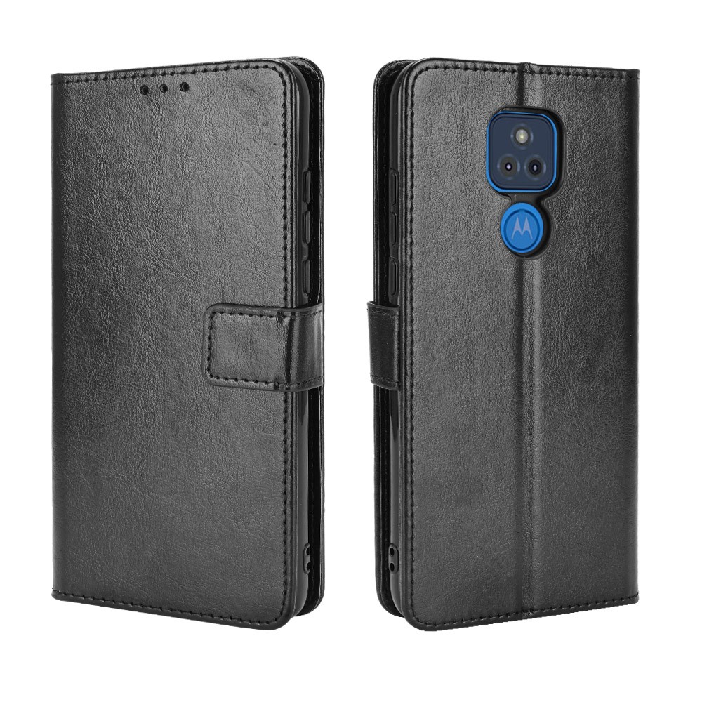 Crazy Horse Skin Leather Wallet Stand Design Phone Cover Shell with Lanyard for Motorola Moto G Play (2021) - Black-2