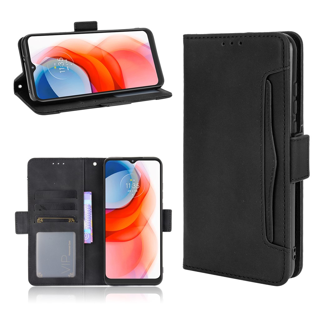 Wallet Stand Design Multiple Card Slots Leather Phone Protective Cover Case for Motorola Moto G Play (2021) - Black-1