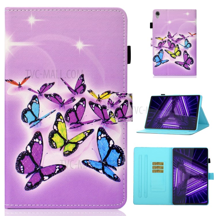 Pattern Printing Leather Tablet Cover Shell with Tri-Fold Stand for Lenovo Tab M10 HD Gen 2 (X306X) - Multiple Butterflies-1