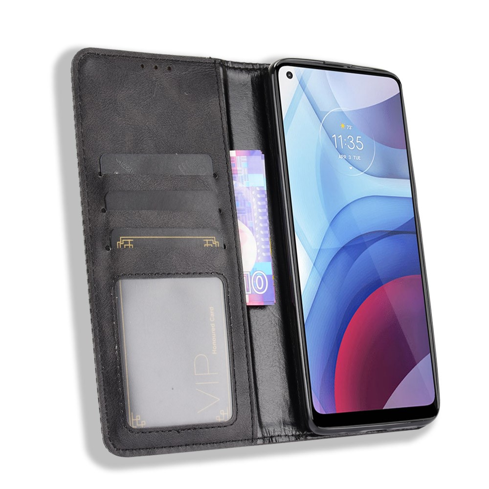 Magnetic Vintage Style Wallet Stand Phone Case Cover for Motorola Moto G Power (2021) - Black-6