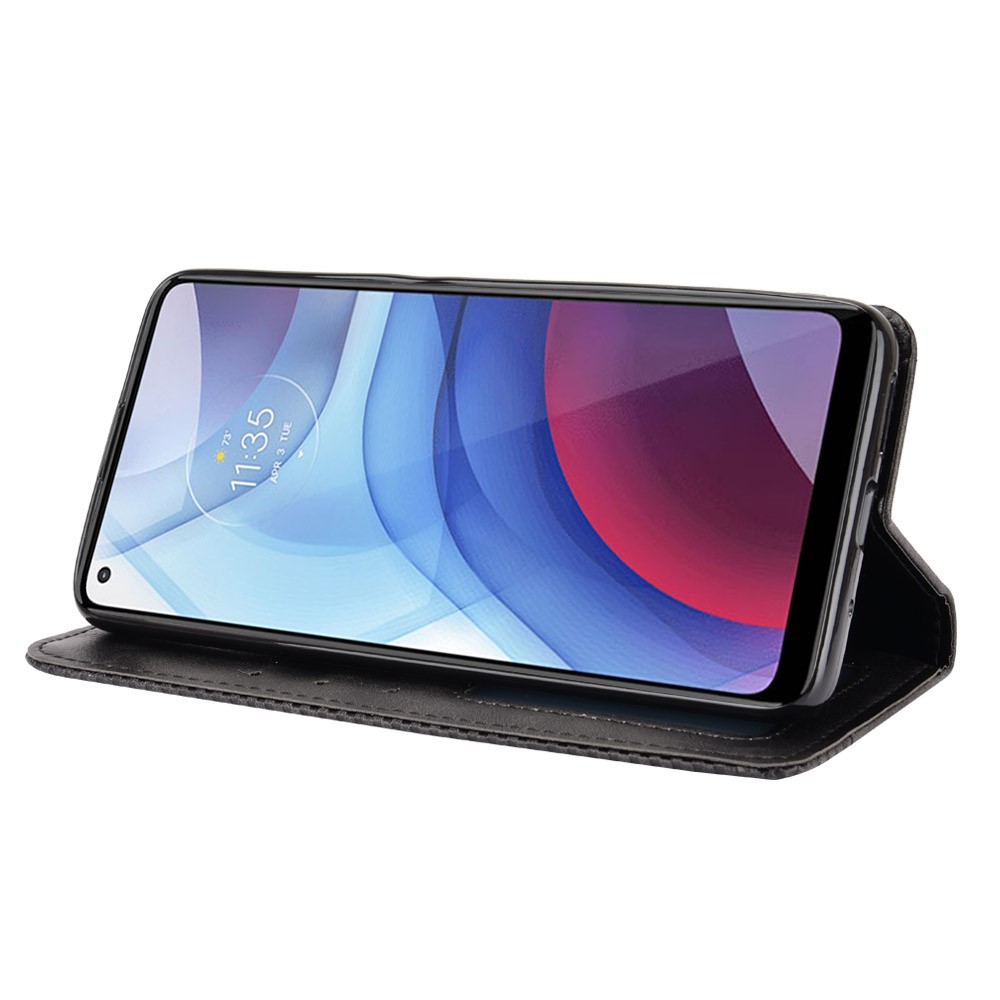 Magnetic Vintage Style Wallet Stand Phone Case Cover for Motorola Moto G Power (2021) - Black-7