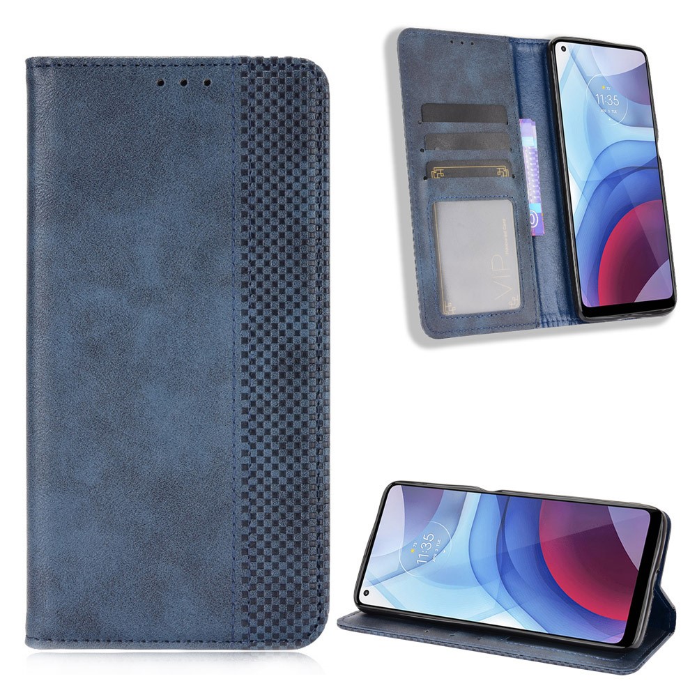 Magnetic Vintage Style Wallet Stand Phone Case Cover for Motorola Moto G Power (2021) - Blue-1