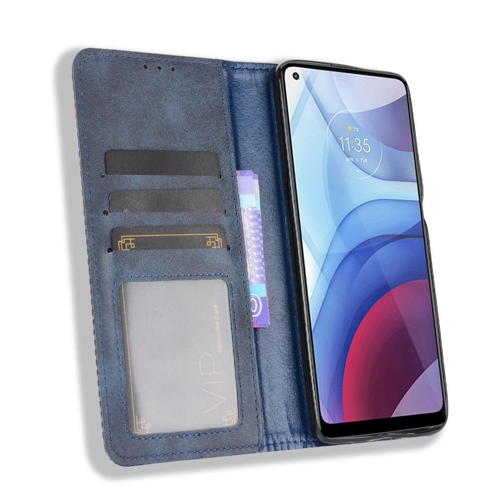 Magnetic Vintage Style Wallet Stand Phone Case Cover for Motorola Moto G Power (2021) - Blue-6