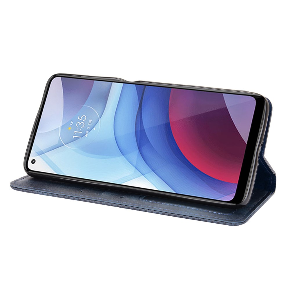 Magnetic Vintage Style Wallet Stand Phone Case Cover for Motorola Moto G Power (2021) - Blue-7