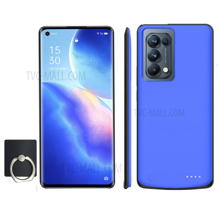 6800mAh Ring Kickstand Rechargeable Extended Battery Charging Case for Oppo Reno5 Pro 5G - Blue-1