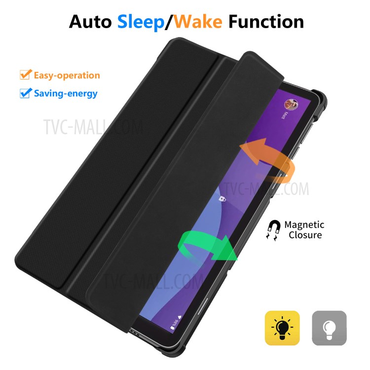 Tri-fold Stand PU Leather Tablet Smart Protective Case for Lenovo Tab M10 HD Gen 2 10.1-inch - Black-10