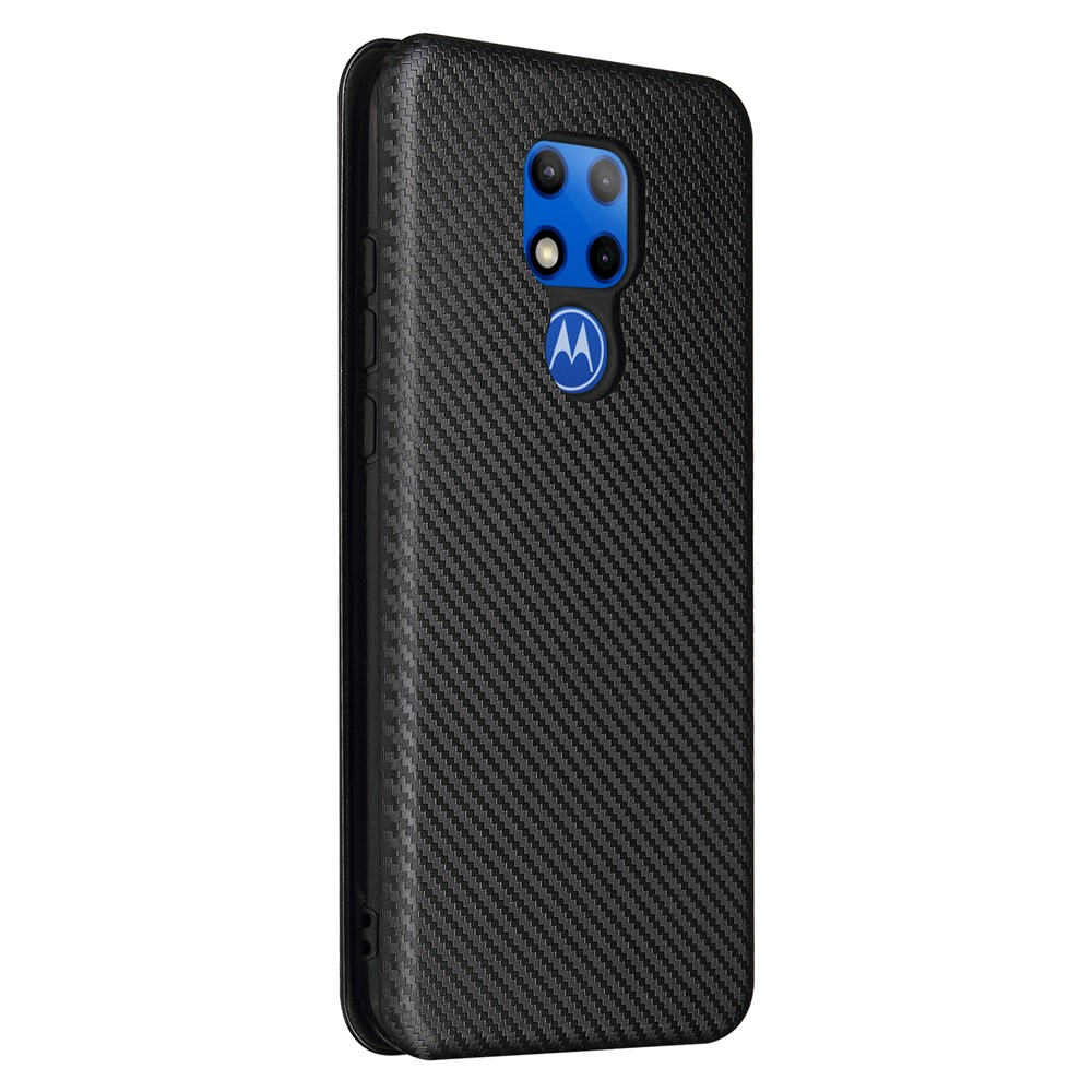 Auto-absorbed Stand Cover for Motorola Moto G Play (2021) Carbon Fiber Texture Leather Case - Black-10