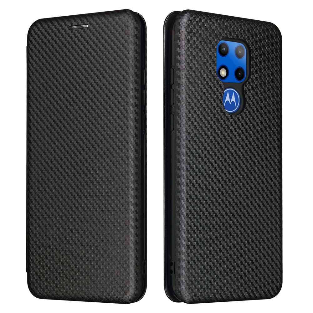 Auto-absorbed Stand Cover for Motorola Moto G Play (2021) Carbon Fiber Texture Leather Case - Black-11
