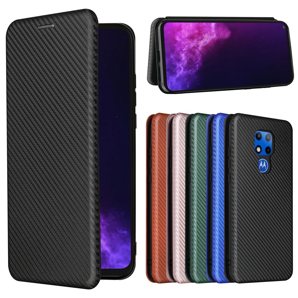 Auto-absorbed Stand Cover for Motorola Moto G Play (2021) Carbon Fiber Texture Leather Case - Black-14