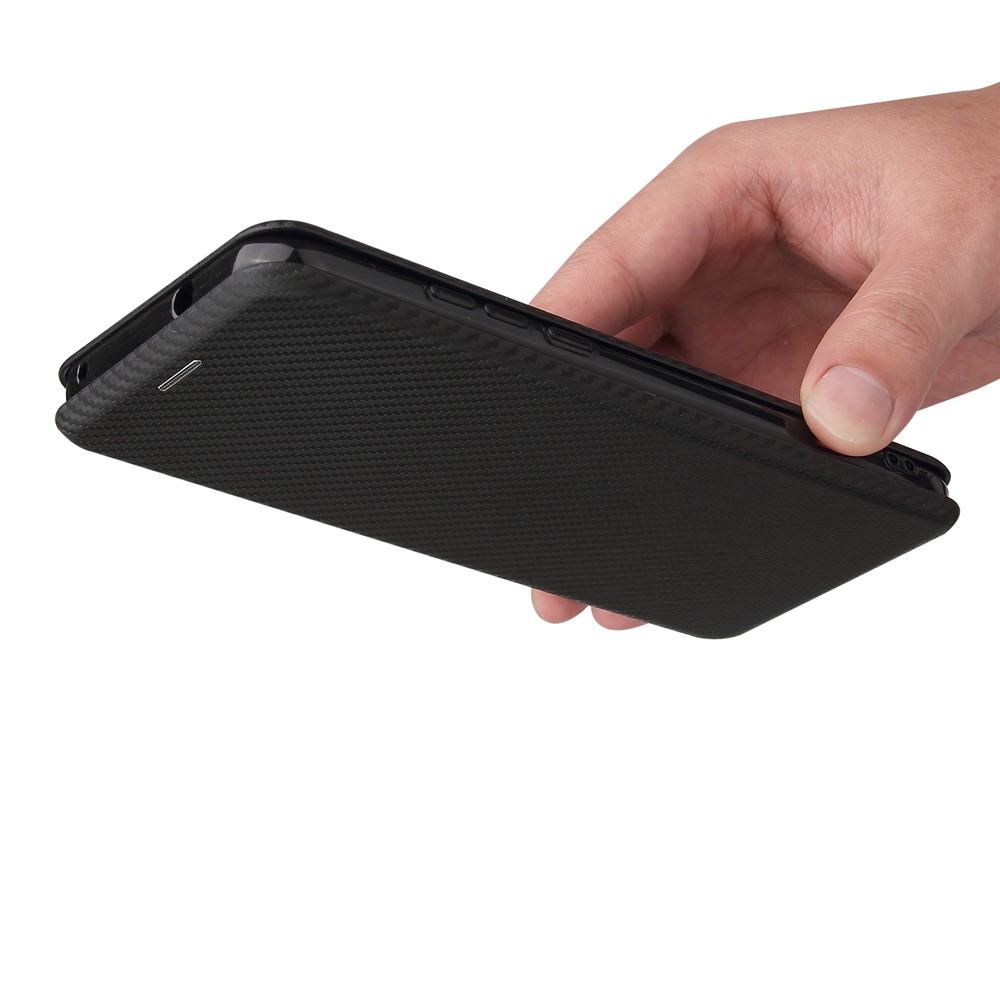 Auto-absorbed Stand Cover for Motorola Moto G Play (2021) Carbon Fiber Texture Leather Case - Black-3
