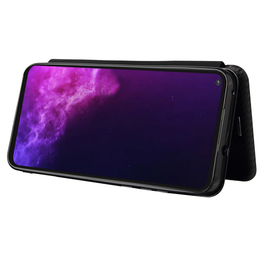 Auto-absorbed Stand Cover for Motorola Moto G Play (2021) Carbon Fiber Texture Leather Case - Black-5