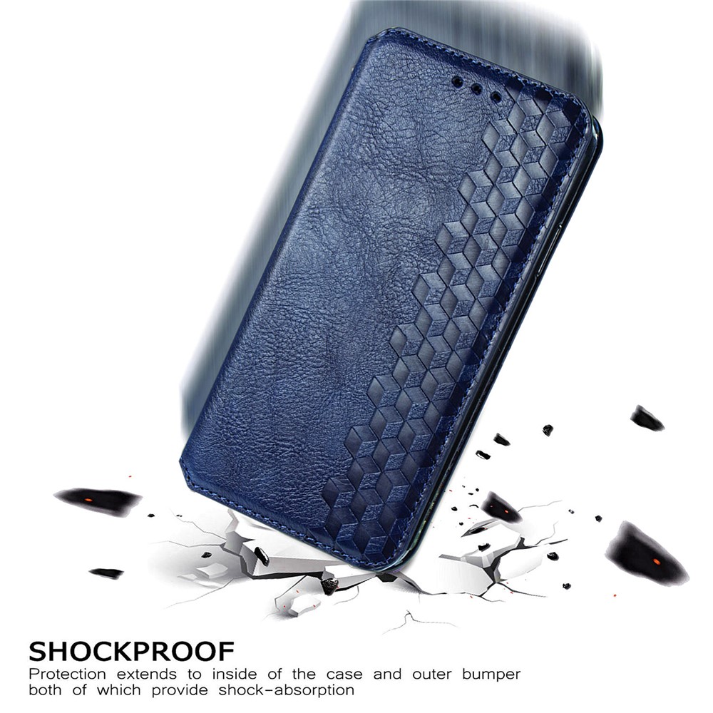 Auto-Absorbed Rhombus Imprinting Leather Phone Cover Case for Motorola Moto E7 - Blue-11