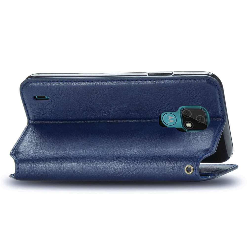 Auto-Absorbed Rhombus Imprinting Leather Phone Cover Case for Motorola Moto E7 - Blue-4