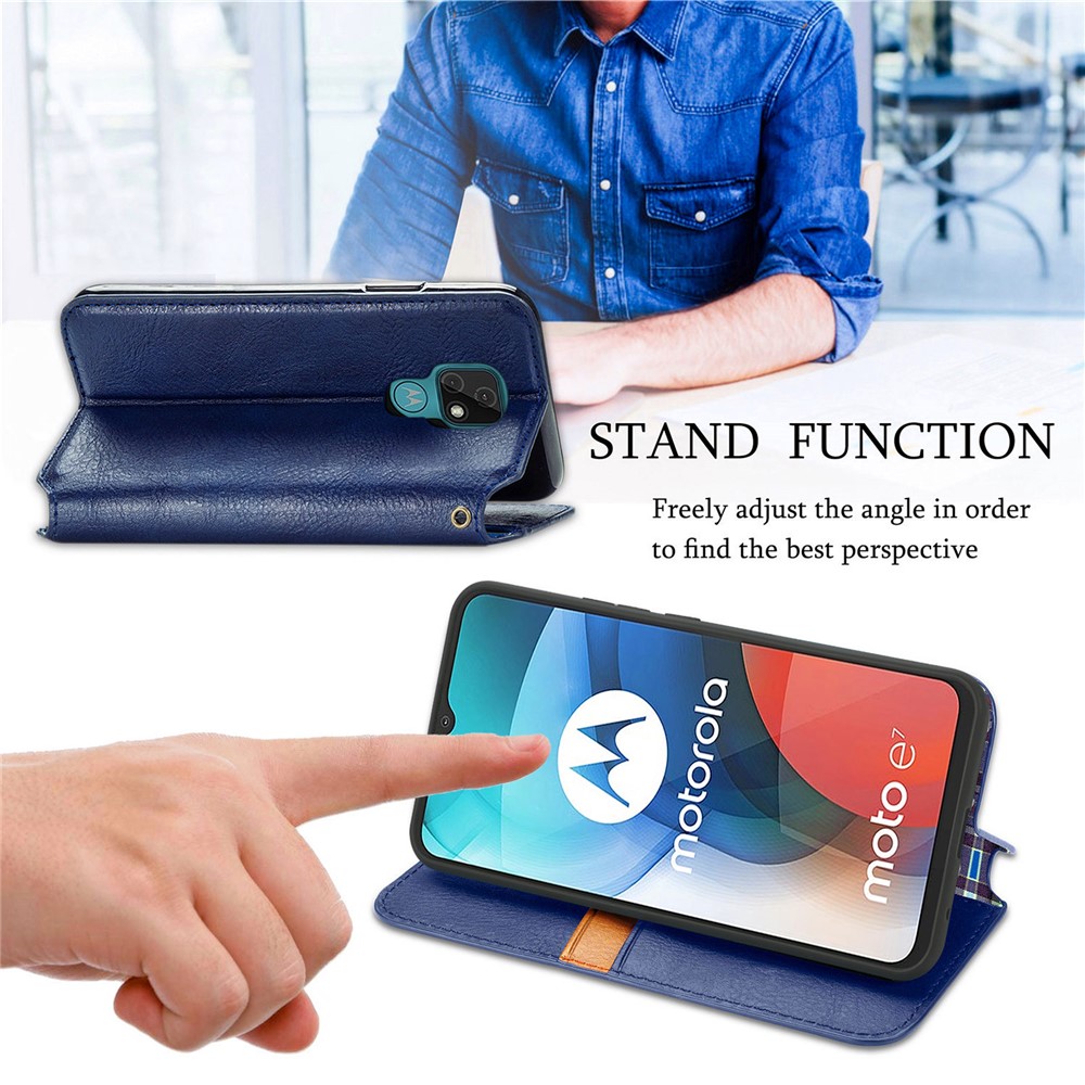 Auto-Absorbed Rhombus Imprinting Leather Phone Cover Case for Motorola Moto E7 - Blue-6