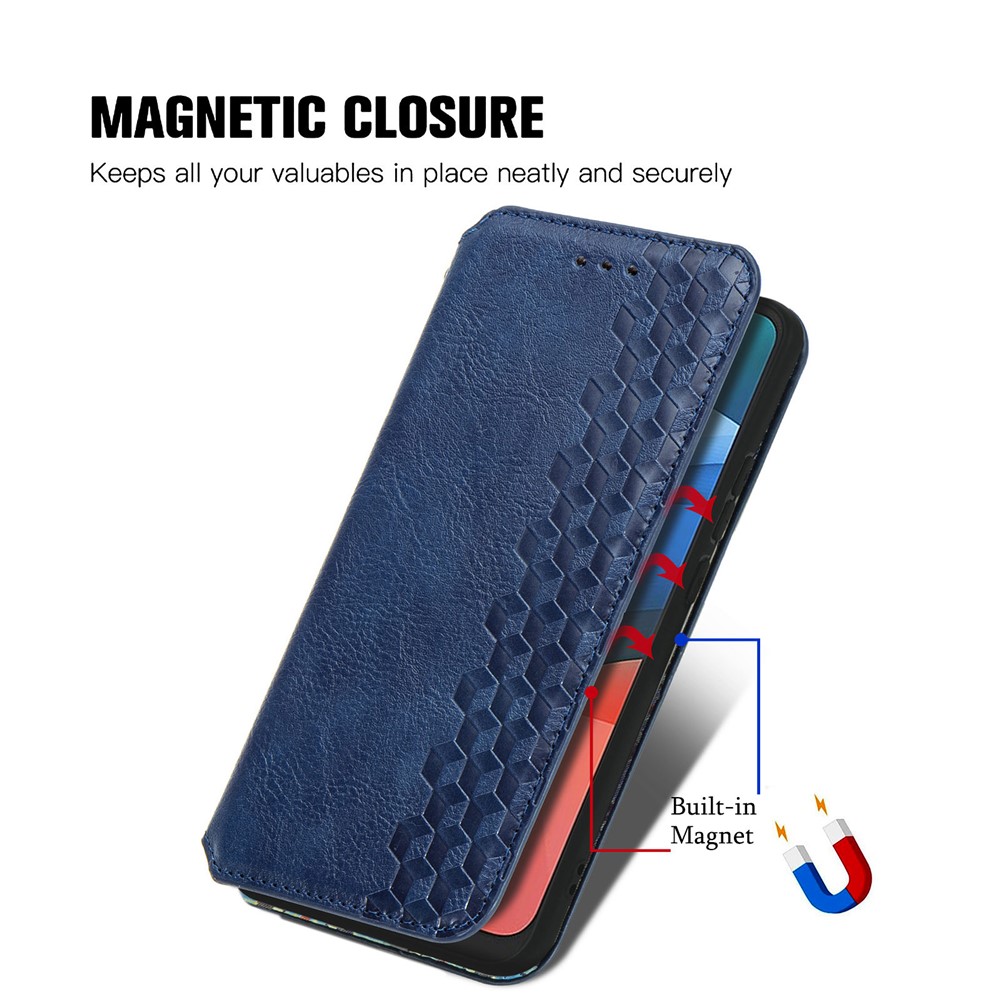 Auto-Absorbed Rhombus Imprinting Leather Phone Cover Case for Motorola Moto E7 - Blue-8