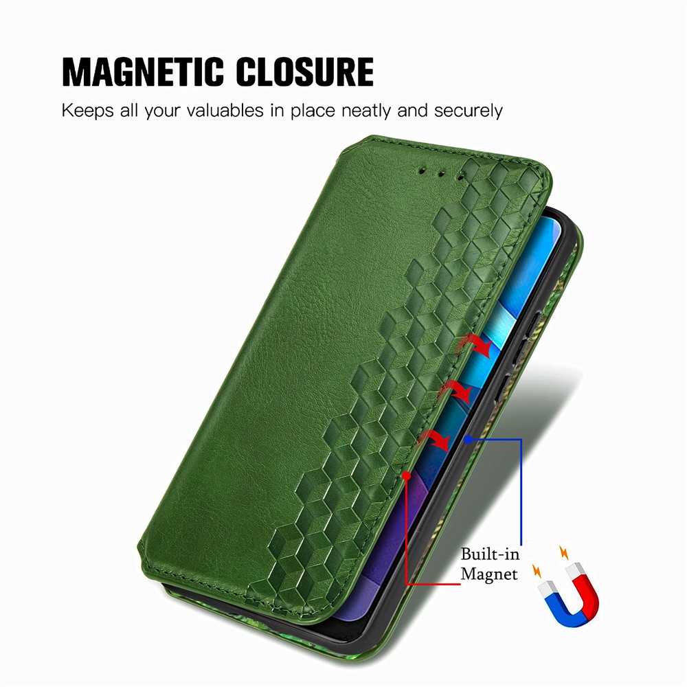 Auto-Absorbed Rhombus Imprinting Decor Fashionable Leather Phone Cover Case for Motorola Moto G9 Power - Green-10