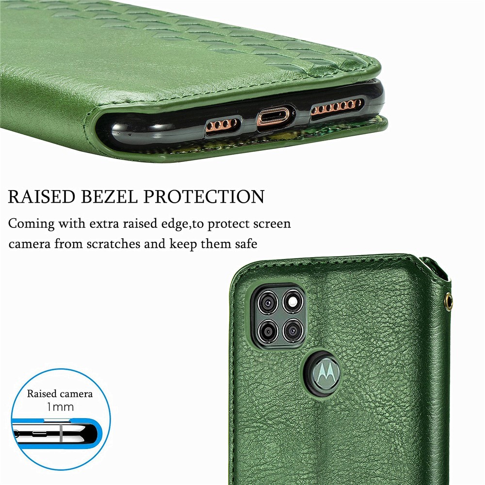 Auto-Absorbed Rhombus Imprinting Decor Fashionable Leather Phone Cover Case for Motorola Moto G9 Power - Green-14