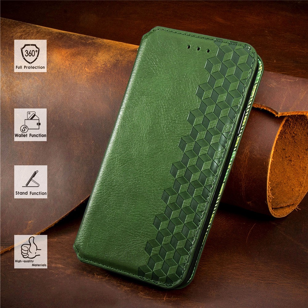 Auto-Absorbed Rhombus Imprinting Decor Fashionable Leather Phone Cover Case for Motorola Moto G9 Power - Green-15