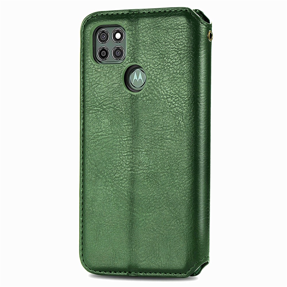 Auto-Absorbed Rhombus Imprinting Decor Fashionable Leather Phone Cover Case for Motorola Moto G9 Power - Green-4