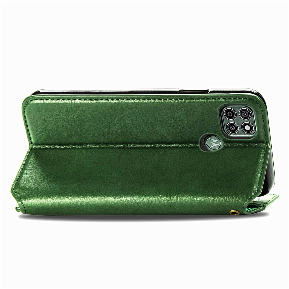 Auto-Absorbed Rhombus Imprinting Decor Fashionable Leather Phone Cover Case for Motorola Moto G9 Power - Green-6