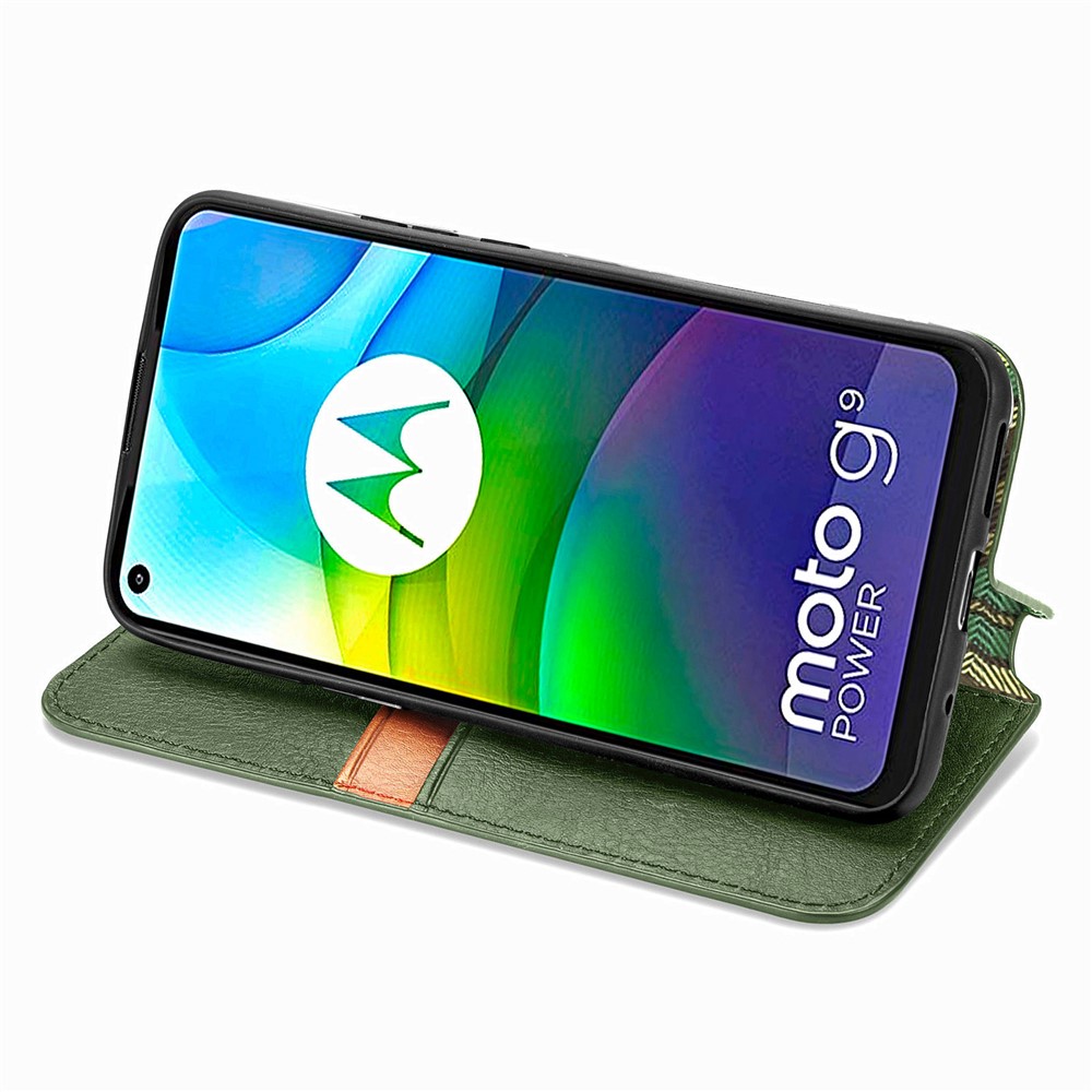 Auto-Absorbed Rhombus Imprinting Decor Fashionable Leather Phone Cover Case for Motorola Moto G9 Power - Green-7