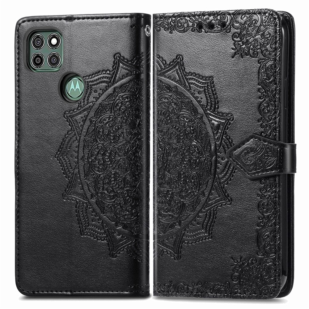 PU Leather Case Wallet with Mandala Flower Embossment for Motorola Moto G9 Power - Black-2