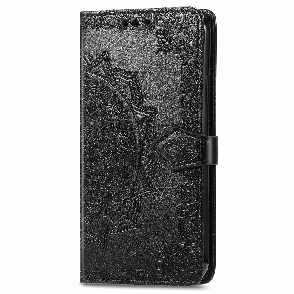 PU Leather Case Wallet with Mandala Flower Embossment for Motorola Moto G9 Power - Black-3