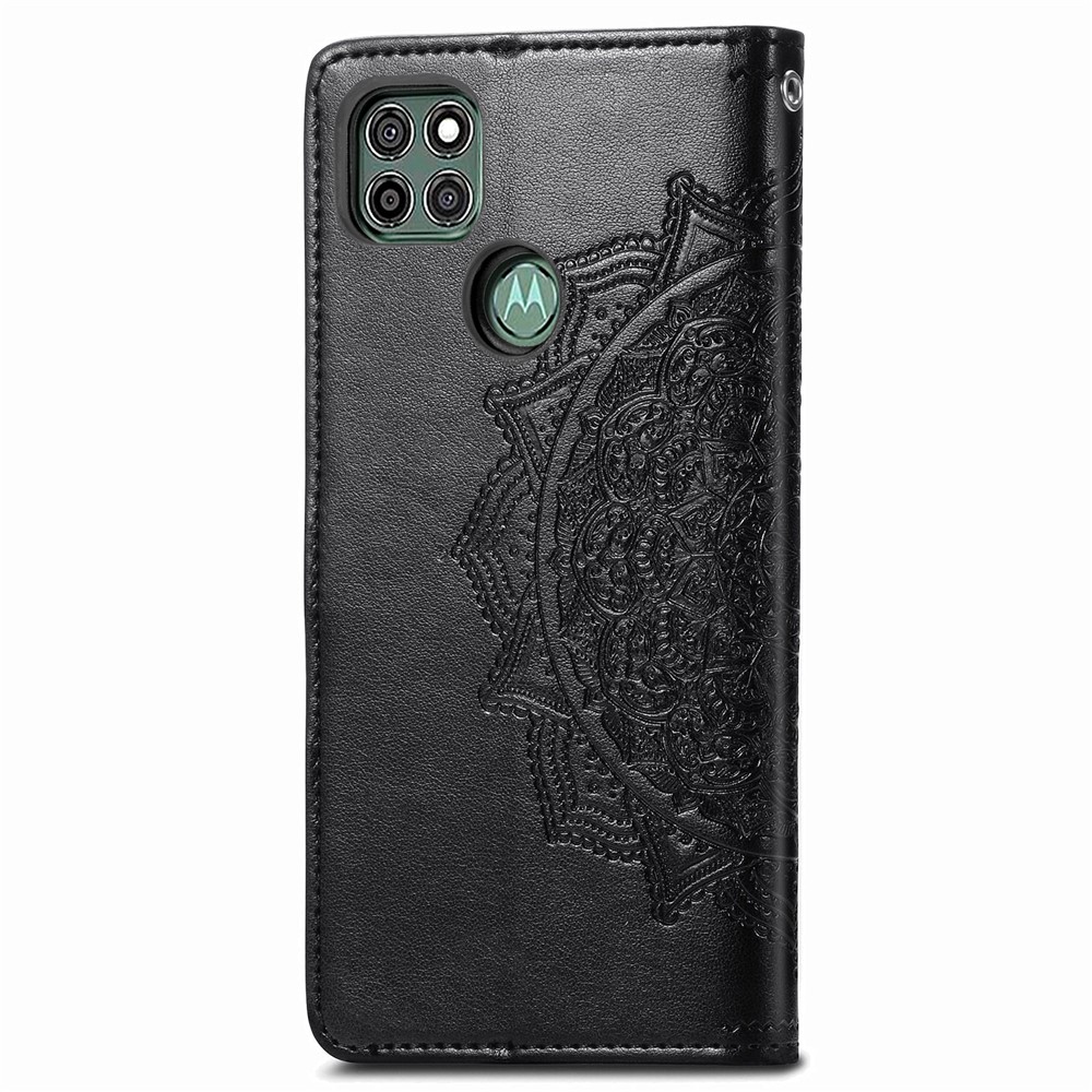 PU Leather Case Wallet with Mandala Flower Embossment for Motorola Moto G9 Power - Black-4