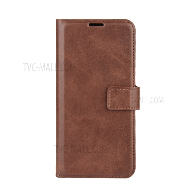 Magnetic Square Buckle Design Wallet Leather Cellphone Cover Case for Motorola Moto E7 - Dark Brown-2