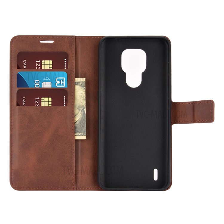 Magnetic Square Buckle Design Wallet Leather Cellphone Cover Case for Motorola Moto E7 - Dark Brown-3
