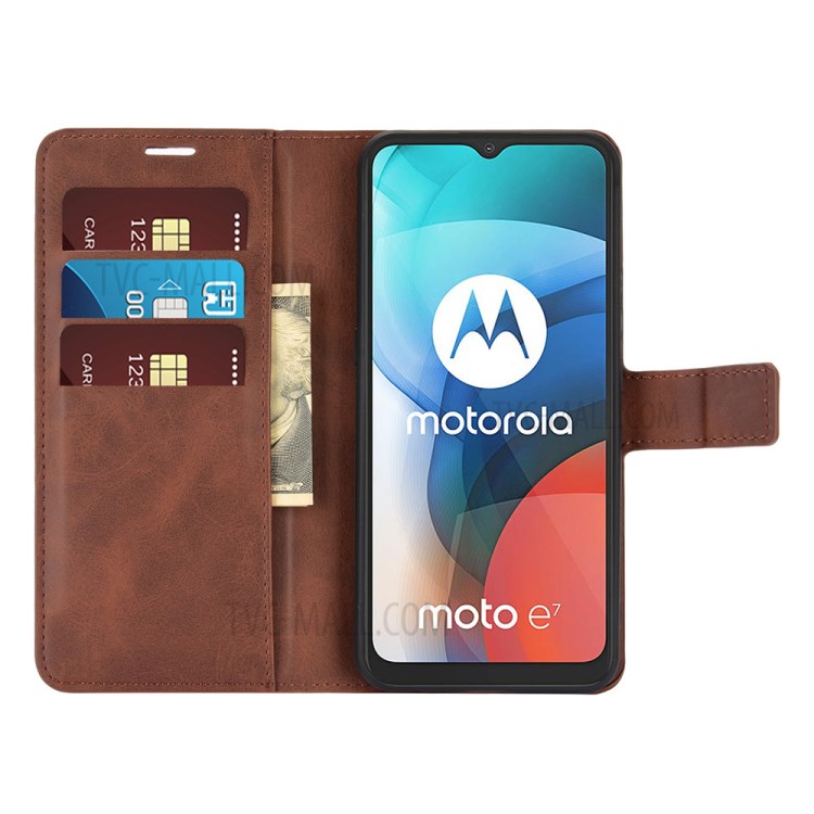 Magnetic Square Buckle Design Wallet Leather Cellphone Cover Case for Motorola Moto E7 - Dark Brown-4