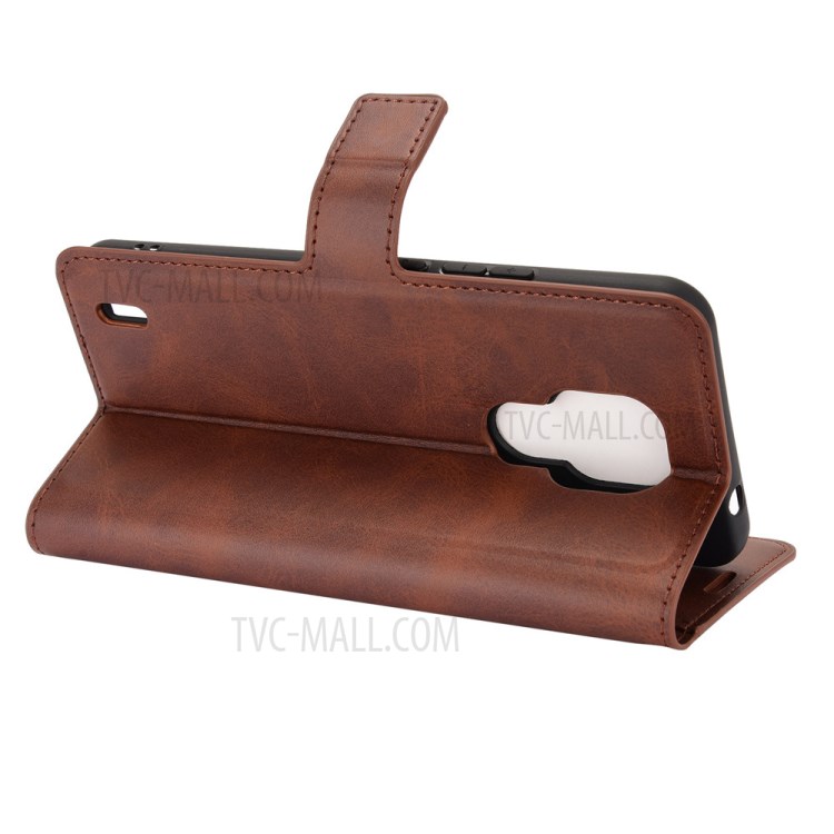 Magnetic Square Buckle Design Wallet Leather Cellphone Cover Case for Motorola Moto E7 - Dark Brown-5