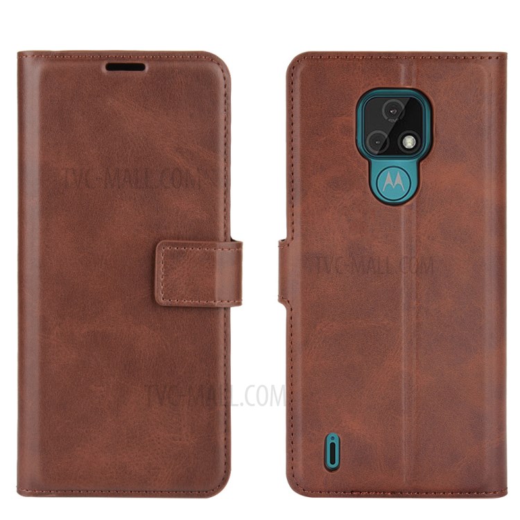 Magnetic Square Buckle Design Wallet Leather Cellphone Cover Case for Motorola Moto E7 - Dark Brown-6